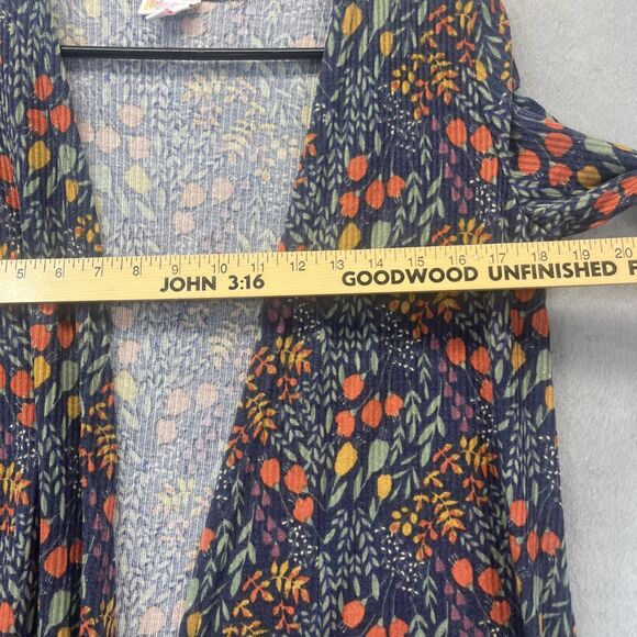 LuLaRoe Sarah Cardigan Open Front Long Duster Blue Yellow Orange Floral Small - Picture 8 of 11